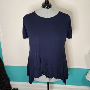 Blue Tee with Hankerchief Hem